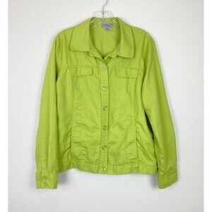 Amber Sun Collection Women's Button Down Jacket Size L Linen Blend Green